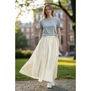 Flax Women's 100% Linen Elastic Waist Maxi Skirt Pull-On White Size M NWOT